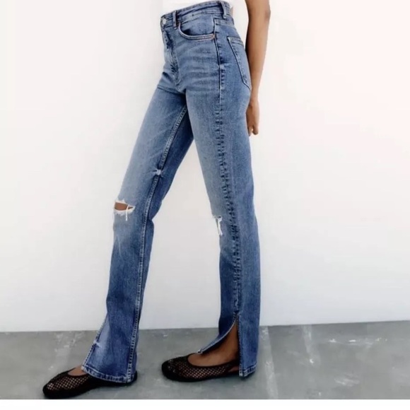 Zara FULL LENGTH RIPPED HIGH RISE TRF SLIM FIT JEANS - Picture 3 of 4